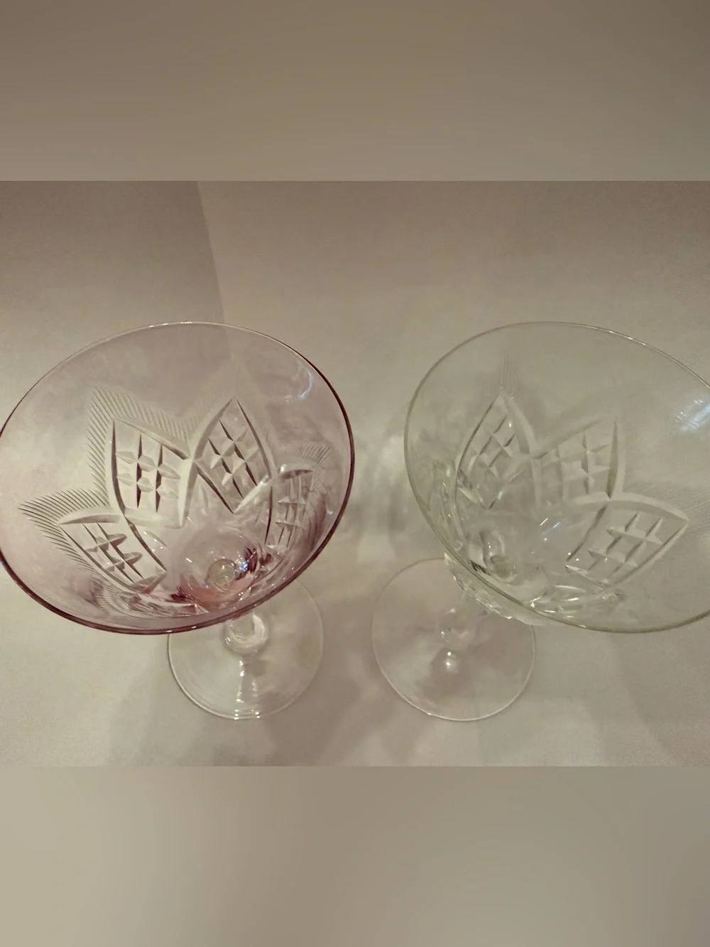 Crystal Cut Wine Glasses - Pink and Clear Stemware Set